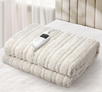 Comfy Electric Heated Throw Sherpa/Flannel Beig