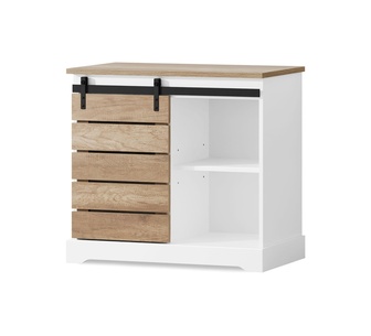 Cortona 4 Shelves White Wood Sliding Door Buffet