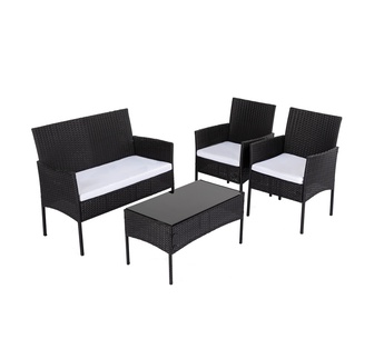 Cornelas 4 Piece Black White Outdoor Wicker Bistro Set