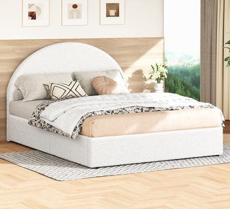 Crissa King White Boucle Gas Lift Bed Frame