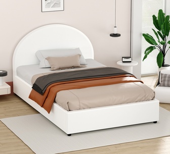 Crissa Single White PU Gas Lift Bed Frame