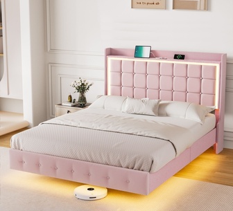 Dalvik King Pink LED Bed Frame with Charging Station