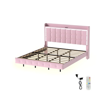Dalvik King Pink LED Bed Frame with Charging Station