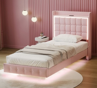 Dalvik Single Pink Bed Frame LED with Charging Station