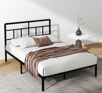Darnao Double Black Metal Platform Base w Headboard Bedframe