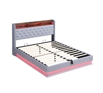 Dawson Double Grey Upholstered Gas Lift LED Bed Frame