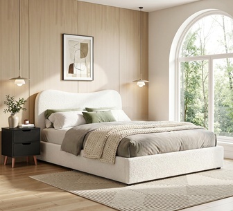 Daya Double White Bed Frame with Lendra Black Bedside Table