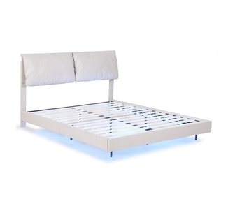 Decca Double White LED Floating Bed w/ Adjustable Headboard