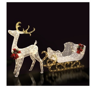 Holly Jolly Christmas Lights Reindeer Sleigh 215 LED White