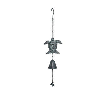 Derya Blue Iron Turtles with Bell Wall Hanging