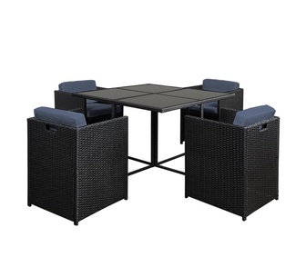 Devora 5 Piece Black Wicker Outdoor Dining Set