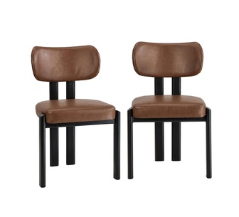 Set of 2 Daffodil Brown Faux Leather Dining Chair
