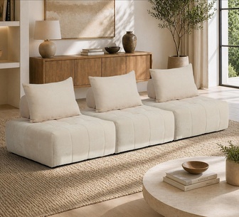 Divinity 3 Seater Beige Chenille Modular Sofa with Pillow