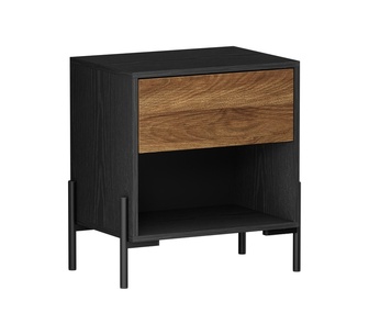 Doltone 1 Drawer Walnut Black Bedside Table