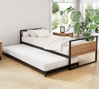 Donay Single Black Metal Bed Frame with Trundle
