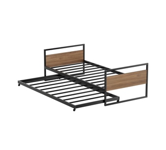 Donay Single Black Metal Bed Frame with Trundle