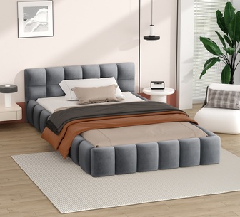 Donalyn Single Grey Velvet Tufed Bed Frame
