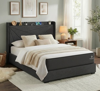 Dorsia Queen Black Gas lift Bed Frame with Charging Ports