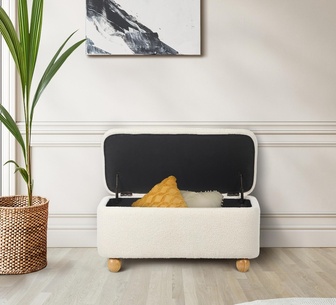 Drae Beige Storage Ottoman Bench