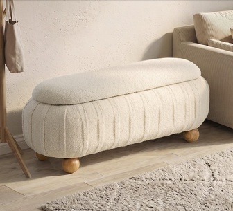 Dynamo Beige Boucle Storage Ottoman Bench