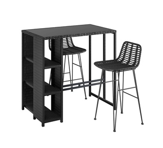 Eland Black Wicker Glass Outdoor Bar Set