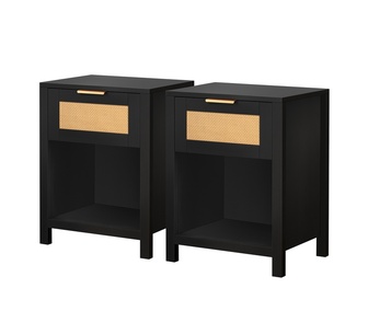 Set of 2 Elber Black Rattan Bedside Tables