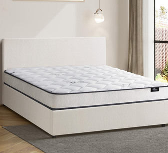 Elena King White Boucle Gas Lift Bed & Mattress Set