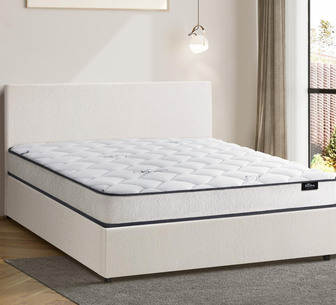 Elena Queen White Boucle Gas Lift Bed & Mattress Set