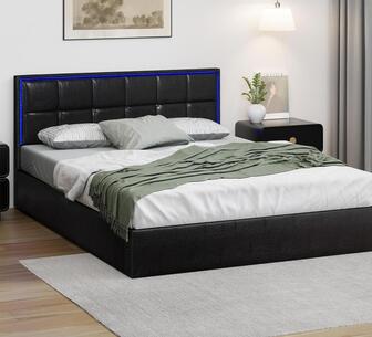 Elira Queen Black Gas Lift LED Bed Frame