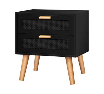Elkana 2 Drawer Black Rattan Bedside Table