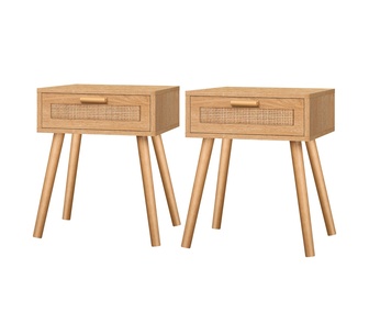 Set of 2 Elkana Wood Rattan Bedside Tables