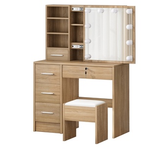 Ellaine 4 Drawer Wood Dressing Table Set w/ LED