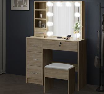 Ellaine 4 Drawer Wood Dressing Table Set w/ LED