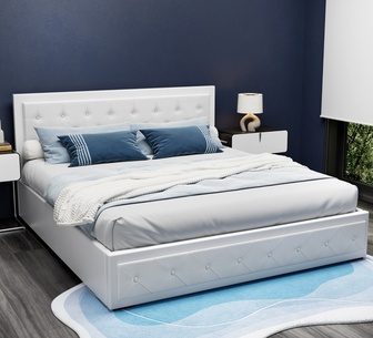 Elvani King White Gas Lift Bed Frame