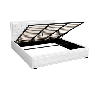 Elvani King White Gas Lift Bed Frame