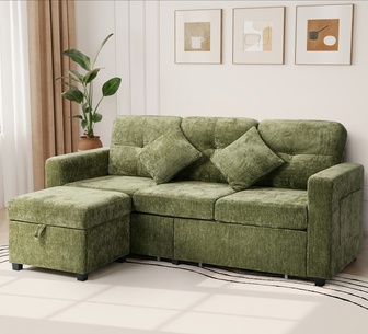 Elwine Sofa Chaise with Ottoman Olive Green