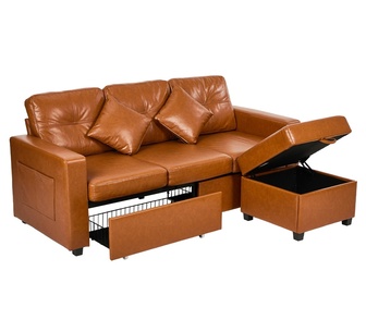 Elwine Sofa Chaise with Ottoman Tan