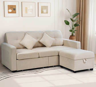 Elwine Sofa Chaise with Ottoman Beige