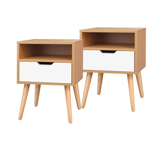 Set of 2 Emmeline Wood White Scandinavian Bedside Tables