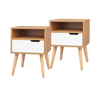 Set of 2 Enala Wood White Scandinavian Bedside Tables
