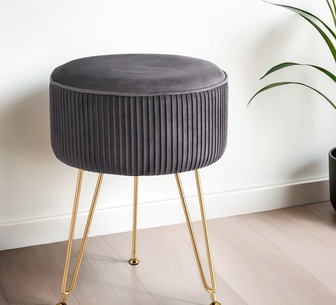 Enid Grey Round Velvet Vanity Ottoman