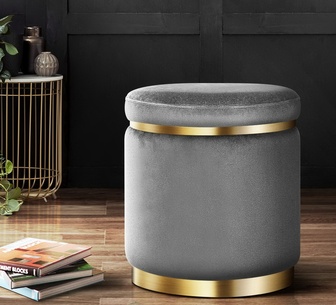 Eragon Charcoal Round Velvet Ottoman
