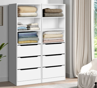 Set of 2 Herco 3 Drawer 3 Shelf White Wardrobe