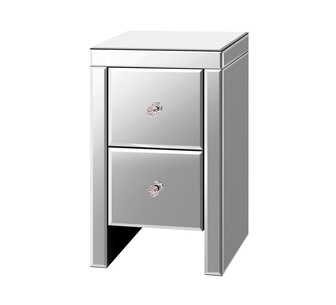 Espera 2 Drawer Silver Mirrored Bedside Table
