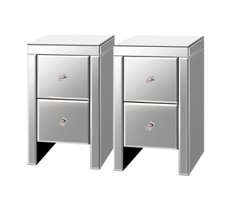 Set of 2 Espera 2 Drawer Silver Mirrored Bedside Tables