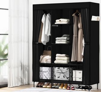 Eunich Large Black Portable Clothes Closet Wardrobe w/ Shelf