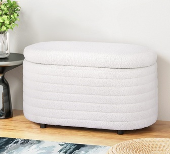 Evadine White Boucle Rectangle Storage Ottoman