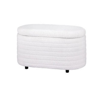 Evadine White Boucle Rectangle Storage Ottoman