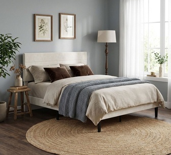 Evee Double Beige Bedframe with Adjustable Headboard