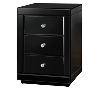 Evey 3 Drawer Black Mirrored Bedside Table